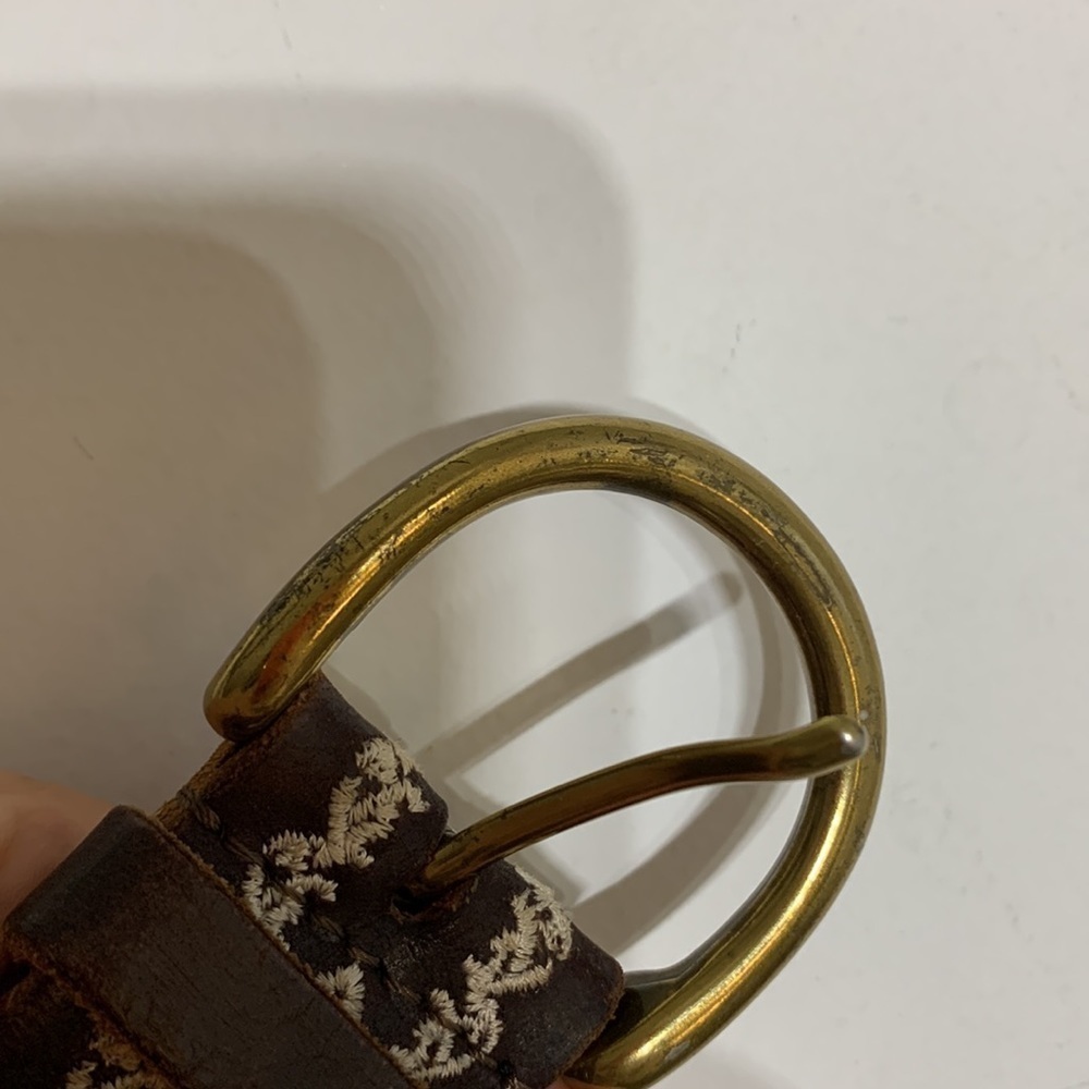 Lucky brand brown leather embroidered studded bohemian belt size medium - Picture 8 of 12